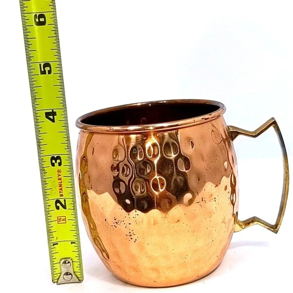 VTG Hammered 100% Solid Copper Moscow Mule Mug Brass Handle Barware Drinkware
